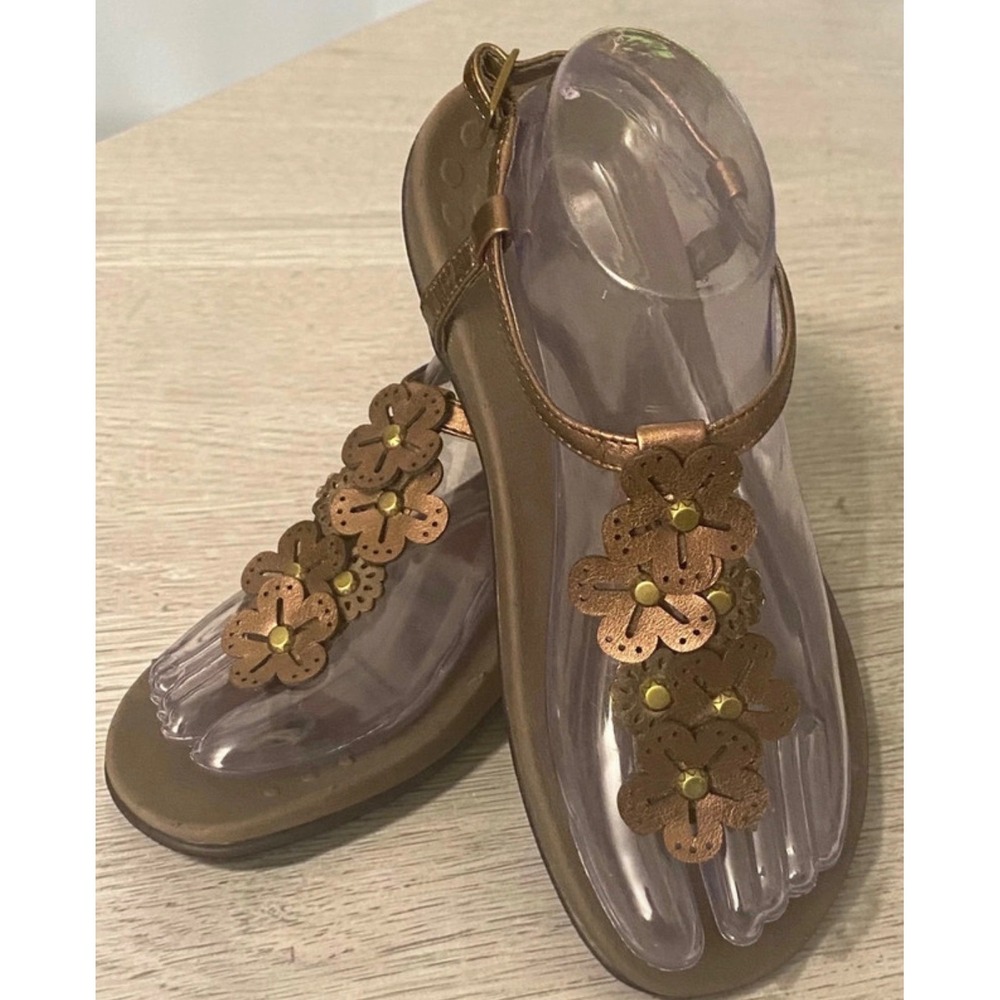 Vionic Julie II Bronze Lazer-cut Floral Orthotic T-Strap Women's size 6 Sandals